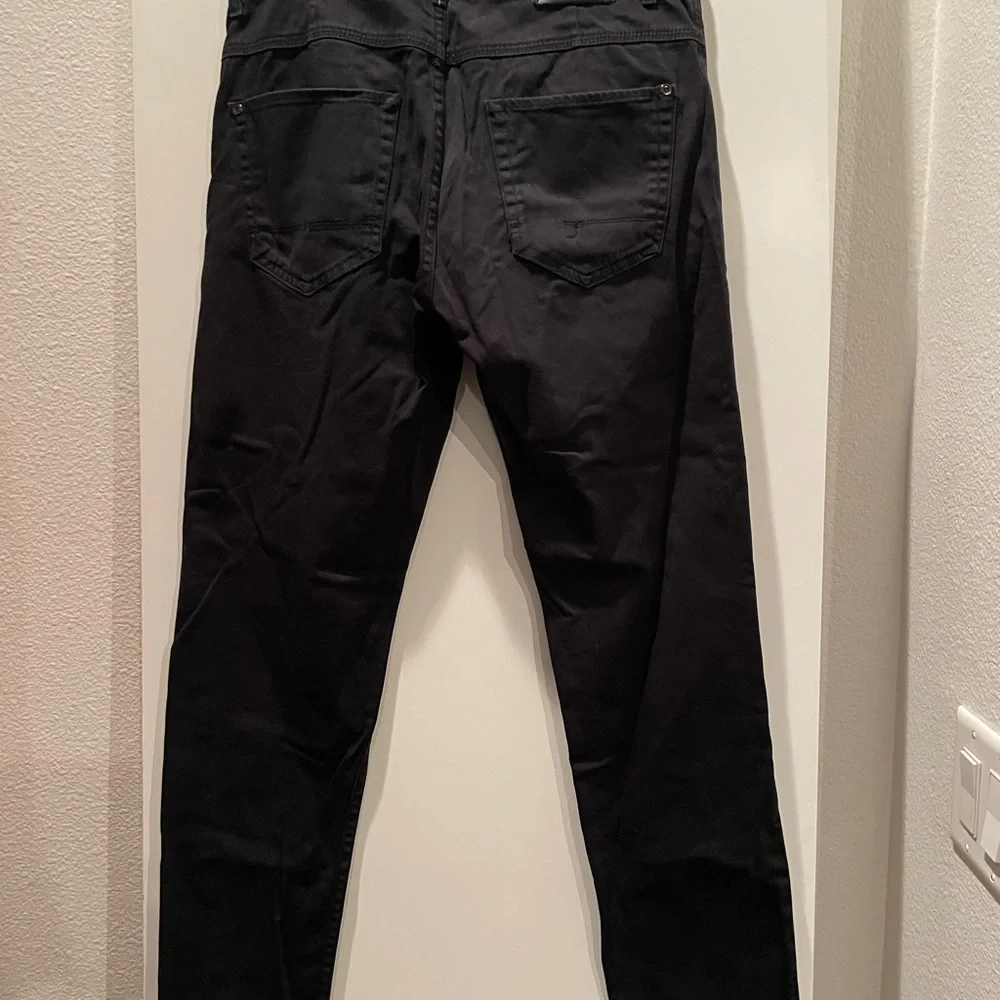 ZARA Cotton Pants Black Straight Leg Casual Distressed pre owned 29”